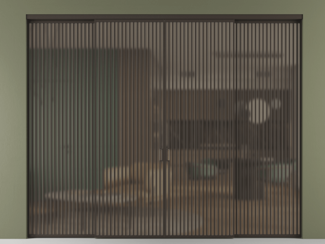 Перегородка Формато внутри проёма 4 створки АЛПР 040.06 Алюминий антрацит Сатинированное бронзовое стекло, триплекс Цена 650720 ₽  | Volhovec