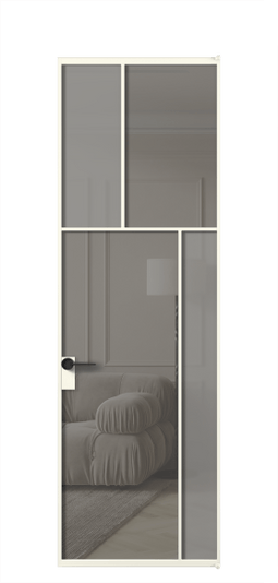 Дверь межкомнатная АЛПЛ041.23 АЖМ Серый сатин матовое + Серый прозрачное. Цвет Алюминий жемчужный. Материал Алюминий в эмали. Коллекция Мозаик. Картинка.