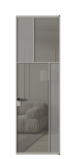 Дверь межкомнатная АЛПЛ041.23 АНСР Серый сатин матовое + Серый прозрачное. Цвет Алюминий нейтральный серый. Материал Алюминий в эмали. Коллекция Мозаик. Картинка.