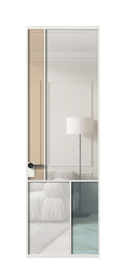 Дверь межкомнатная АЛПЛ041.20 АССР 4 стекла. Цвет Алюминий светло-серый. Материал Алюминий в эмали. Коллекция Мозаик. Картинка.